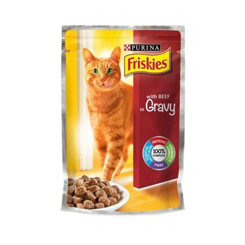 SinaVet Friskies Cat Wet Food Pouch Beef in Gravy 100 g