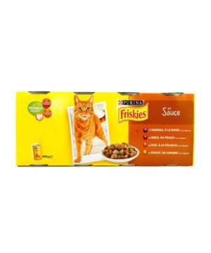 پک ۴ عددی کنسرو گربه بالغ، گوشت و سبزیجات در سس، ۴ عدد کنسرو ۴۰۰ گرمی، برند فریسکی