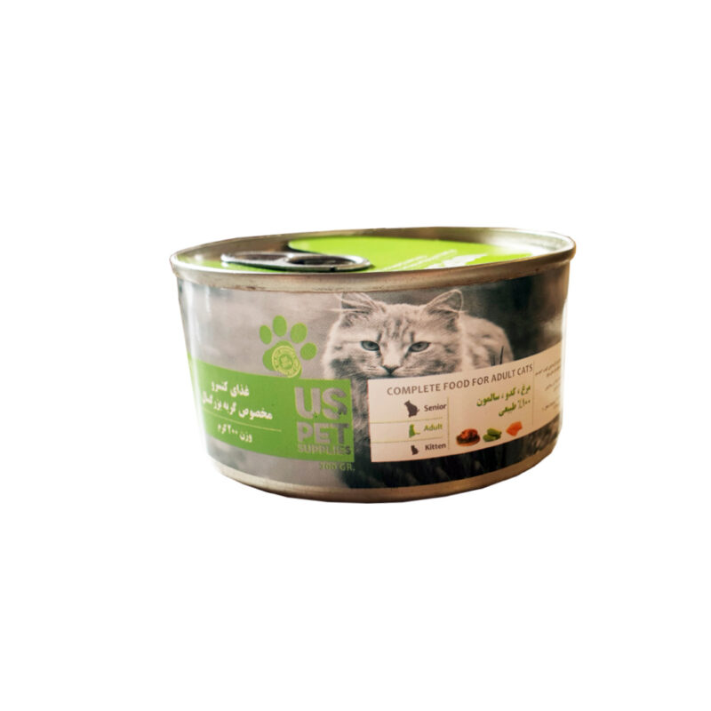 کنسرو مخصوص گربه، حاوی مرغ، کدو و سالمون، 200 گرمی، یو اس پت