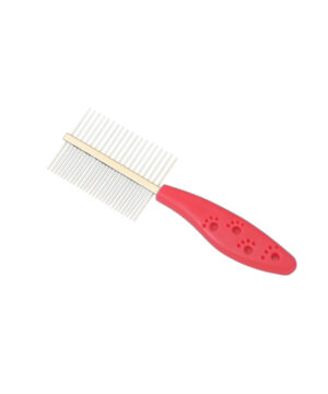 شانه گره بازکن دوطرفه سگ و گربه، طرح پنجه، پت براش، قرمز