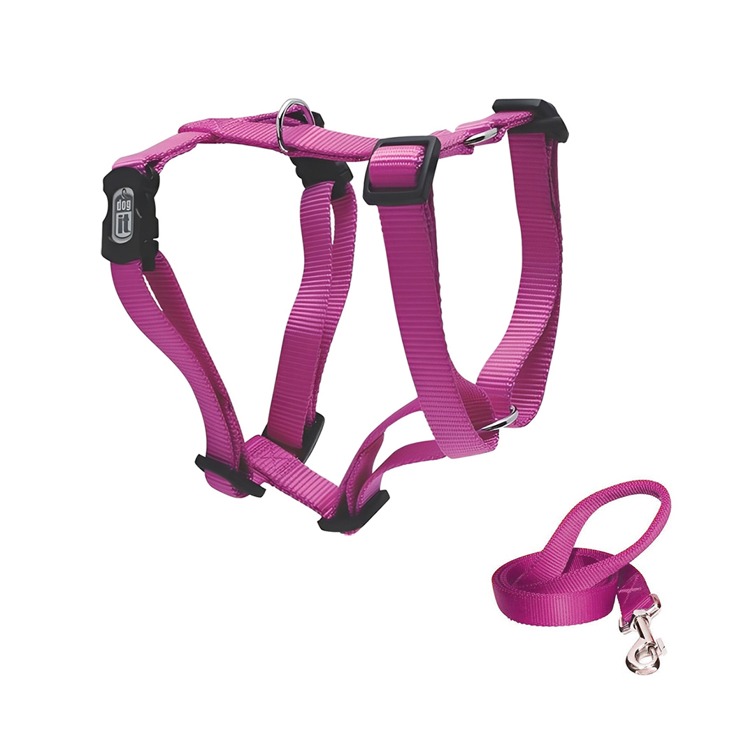 قلاده تنی سگ با بند قلاده، ساده، سایز M، داگیت، صورتی