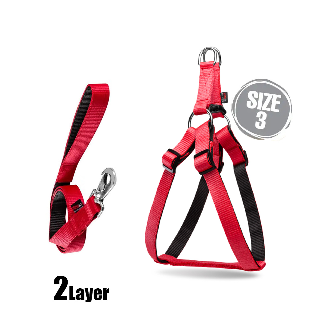 قلاده کتفی سگ، دولایه، همراه با لید، سایز 3، نیناپت، قرمز