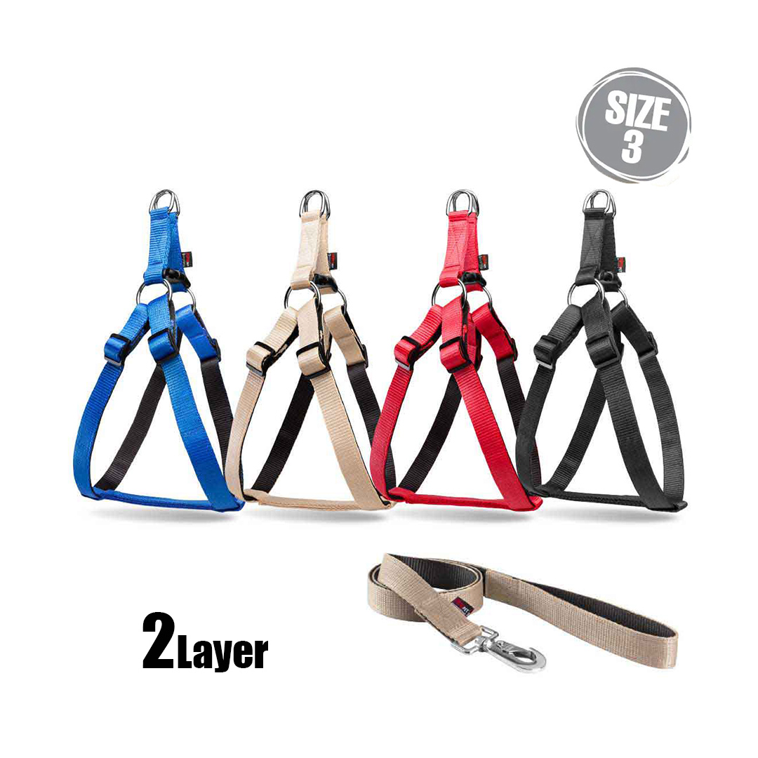 قلاده کتفی سگ، دولایه، همراه با لید، سایز 3، نیناپت، همه رنگ ها