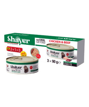 پک کنسرو نچرال گربه، گوشت مرغ و گاو، 90 گرمی، 3 عددی، شایر-1
